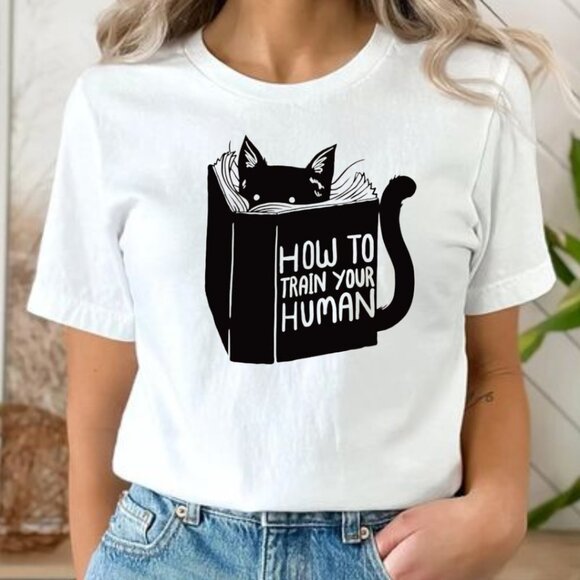 How To Train Your Human Shirt, Funny Cat Shirt, Unisex Shirt - Picture 1 of 4